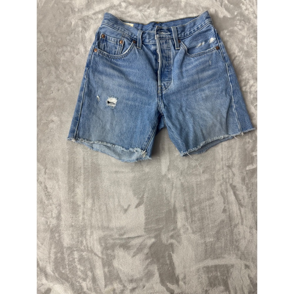 Levis Premium 501 Original Light Wash Distressed Cut Off Denim Shorts Womens 25